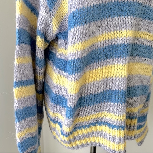 🌸NWT Multi Color Block Mix Striped Balloon Sleeve Cozy Knit Sweater - Picture 9 of 11
